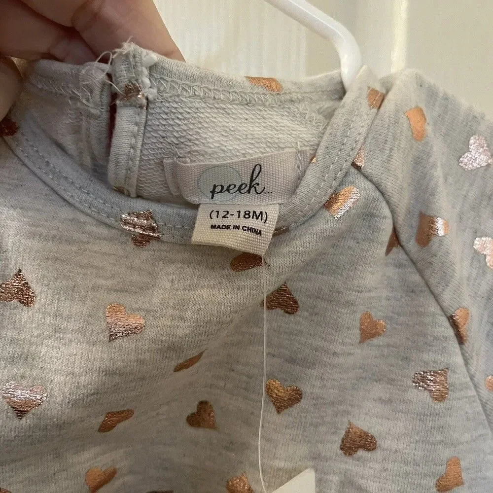 Peek Kids Gold Foil Hearts Long Sleeve Dress Baby Girls Size 12-18 Months NWT